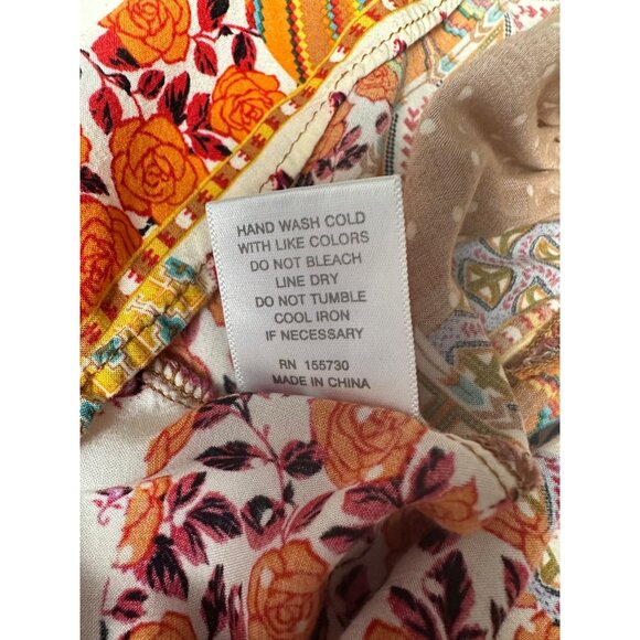 Rose + Olive Smocked Patchwork Baby Doll Top Small Boho Festival Cottage Retro - Picture 8 of 8